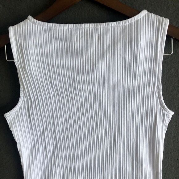Madewell Tank Top Size XXS White Ribbed Cotton Blend Sleeveless Cropped Boatneck - Picture 15 of 16